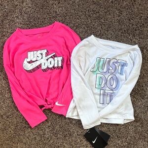 Nike Kids Long Sleeve Tees in Pink and White